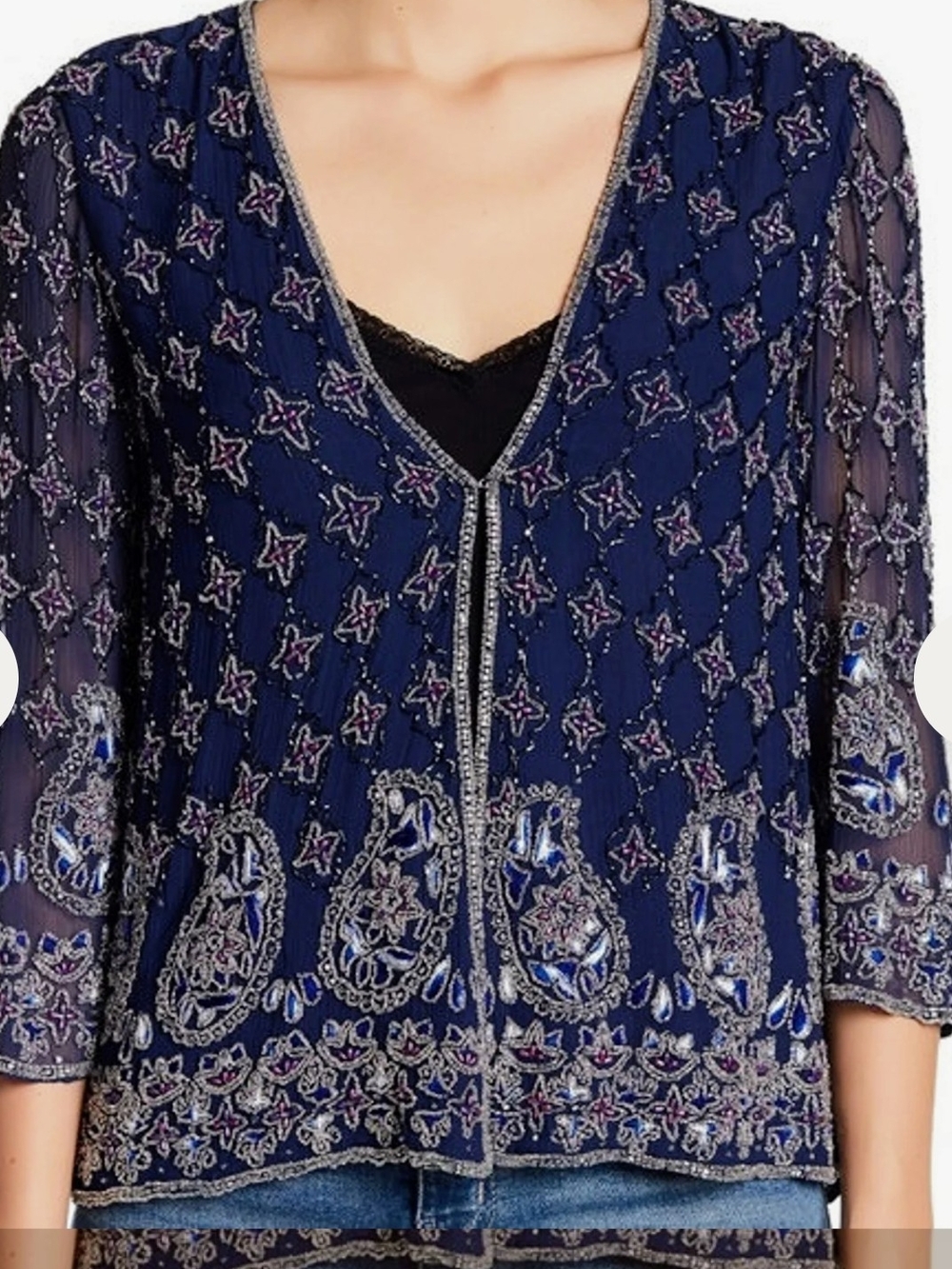 NWOT:Calypso St. Barth "Dapis" Hand-Embellished Silk Jacket, Luxury Bohemian- OS